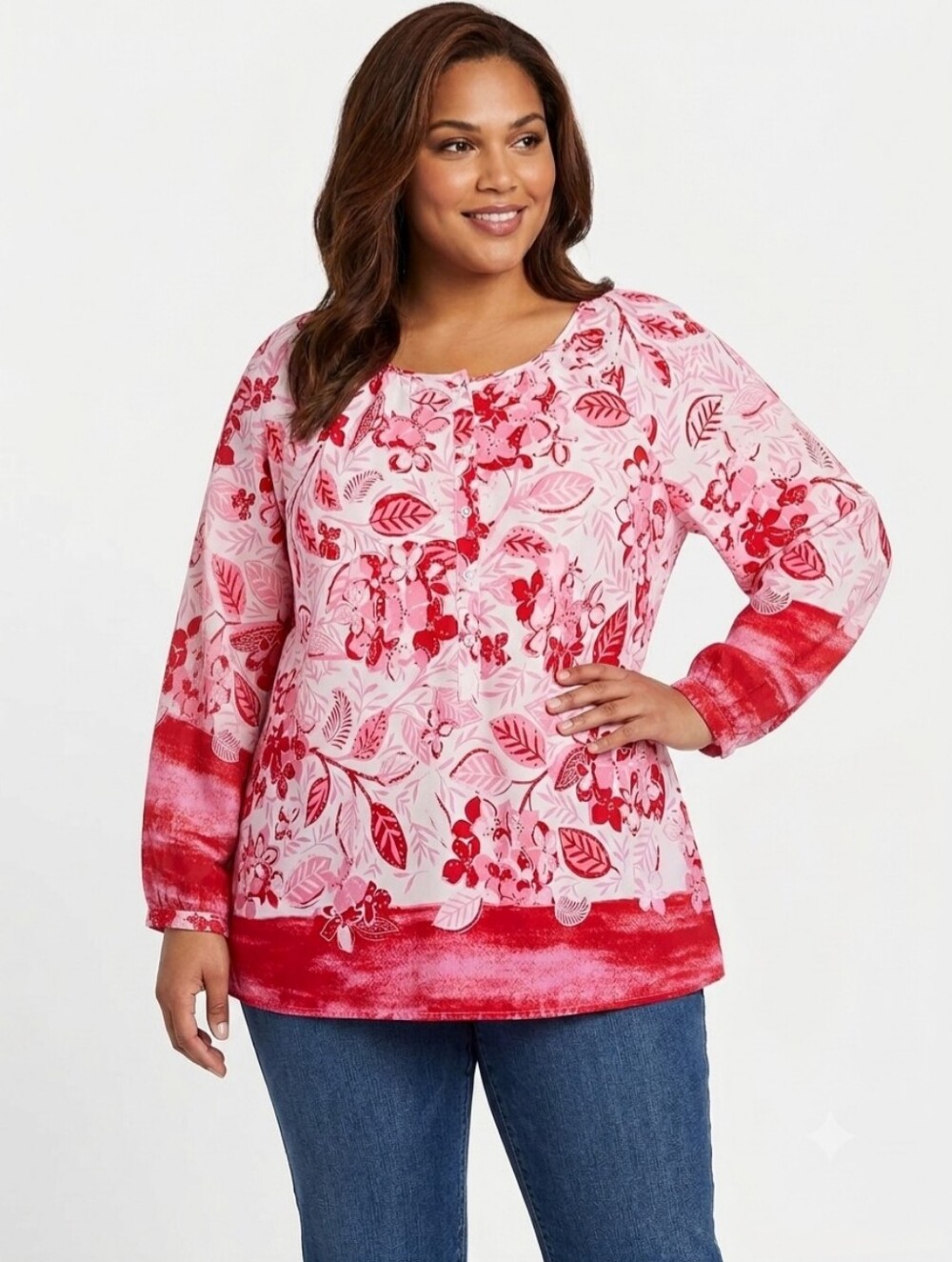 Talbots Floral Long-Sleeve Tunic/ Peasant Blouse, Size L